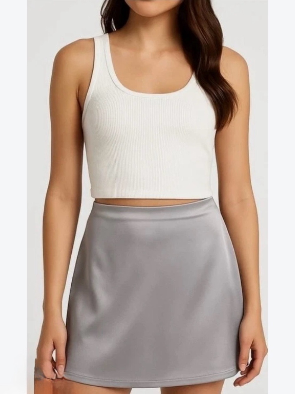Abercrombie & Fitch Metallic Silver High Waisted Satin Mini Skort Size Medium